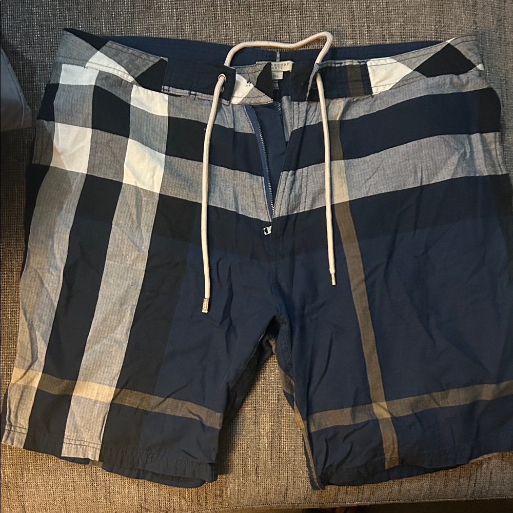Burberry Navy and White Check Swim Shorts